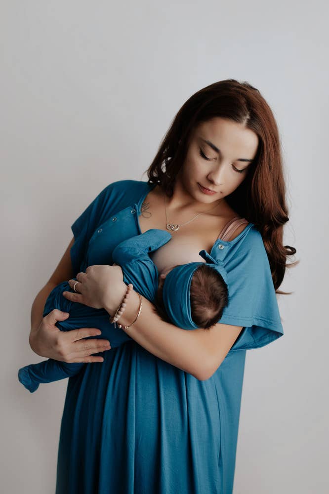 Blue Maternity Labor and Delivery/ Nursing Gown