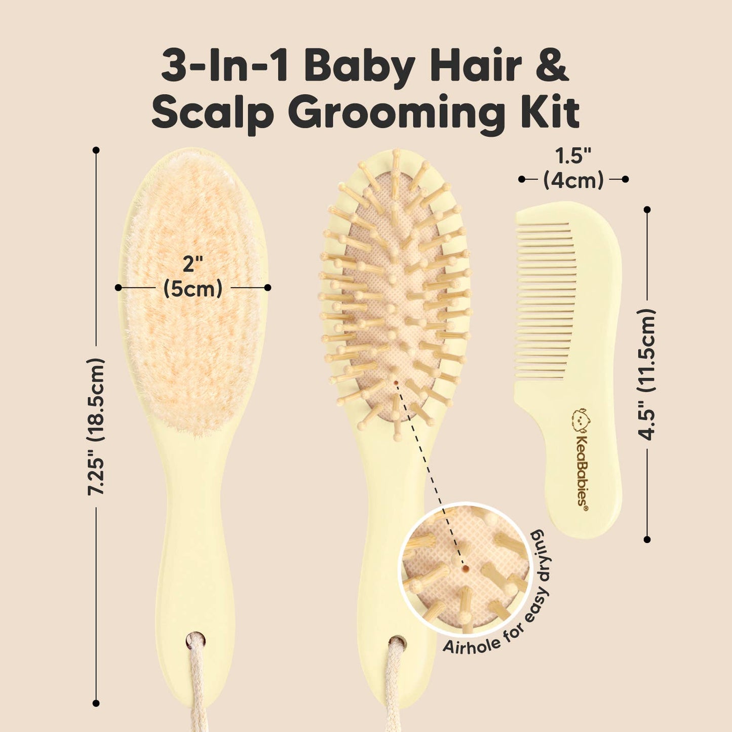 KeaBabies Baby Hair Brush and Comb Set: Lemon