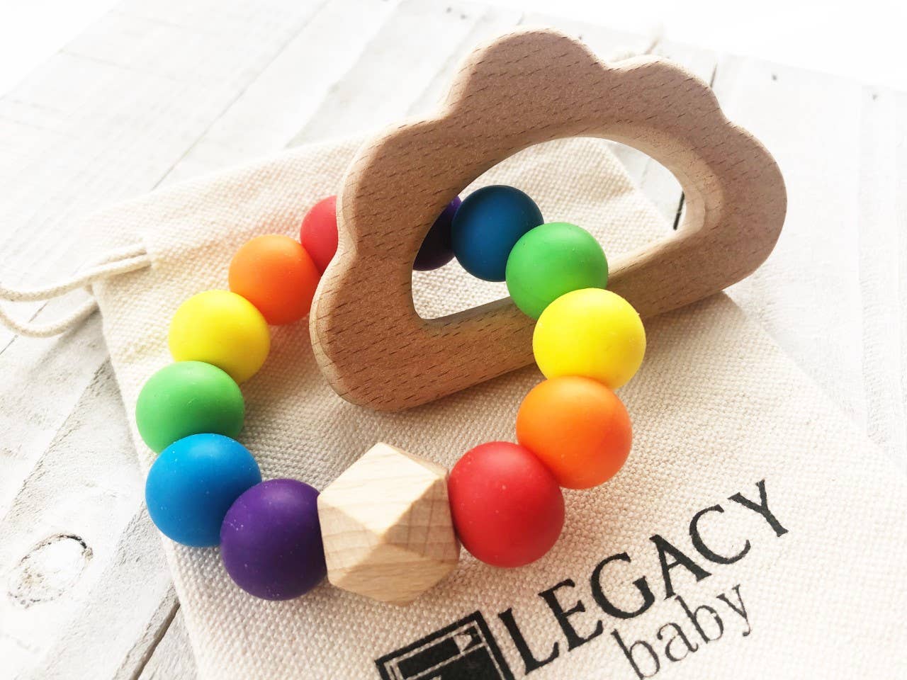 Rainbow Silicone & Wood Teether Toy