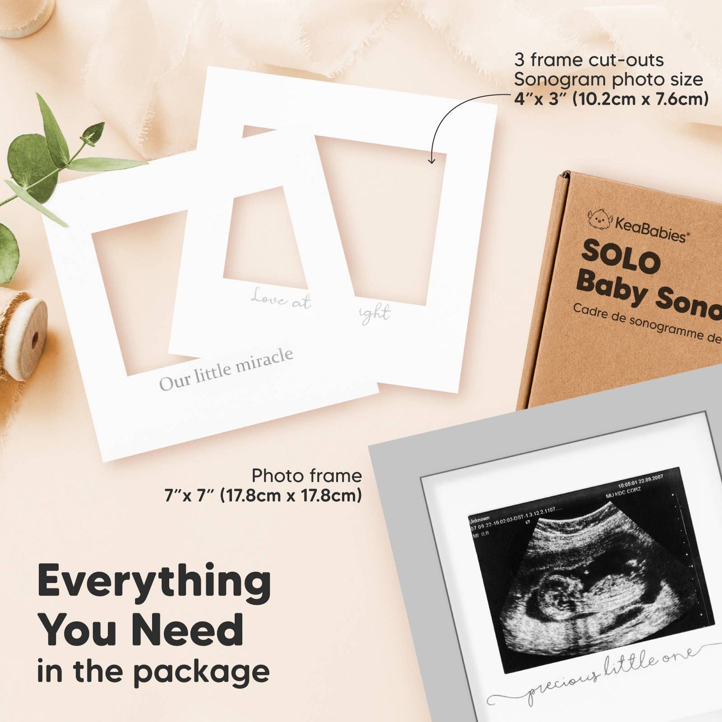 KeaBabies Solo Baby Sonogram Picture Frame: Cloud Gray