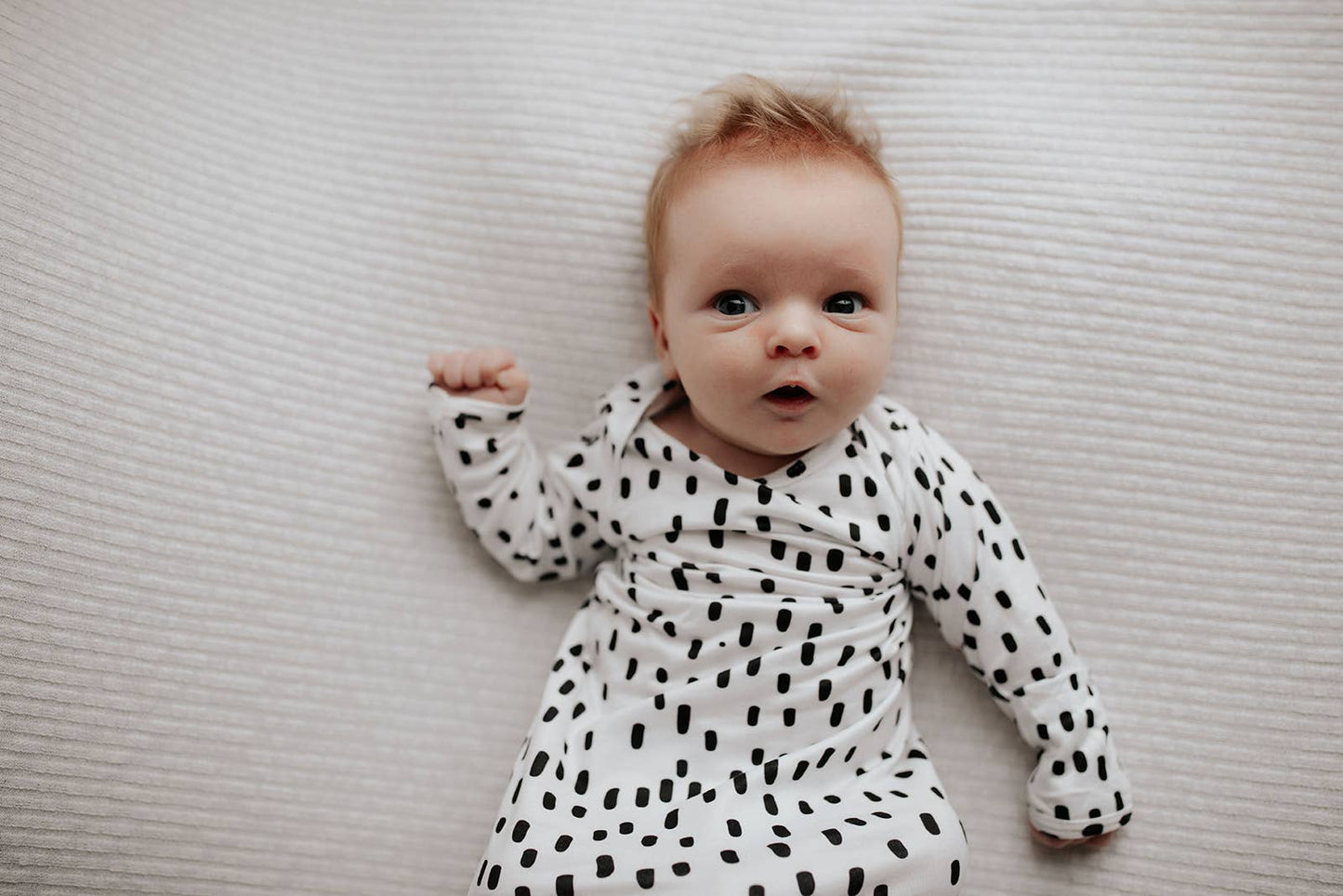 Black & White Poka Dot Knotted Gown: Gown & Hat