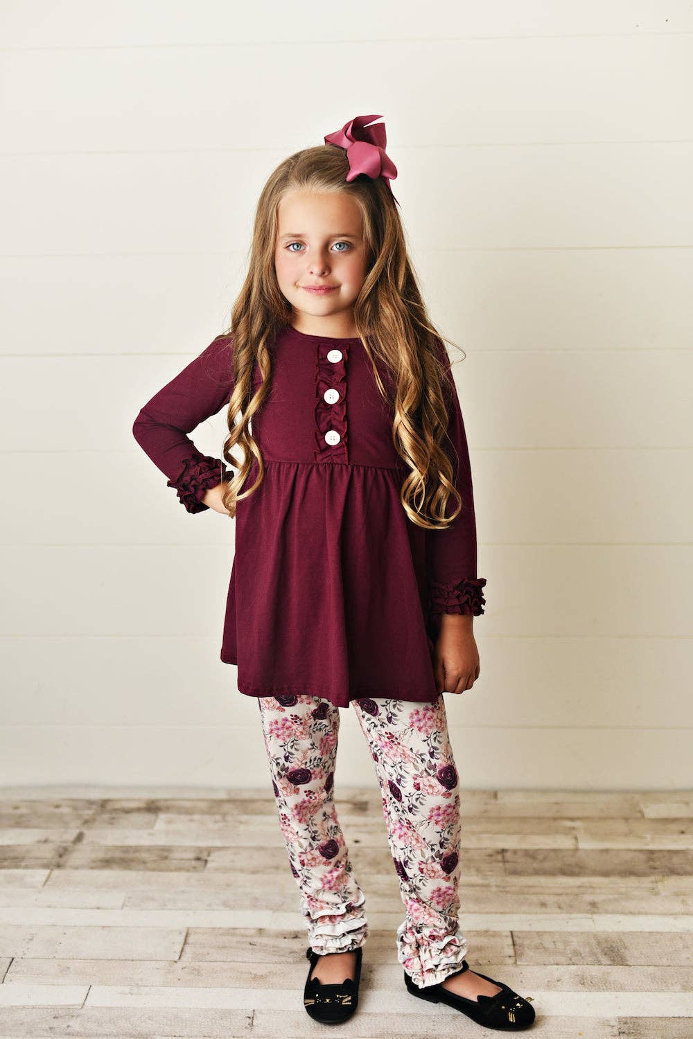 Kids Dark Plum Floral Set