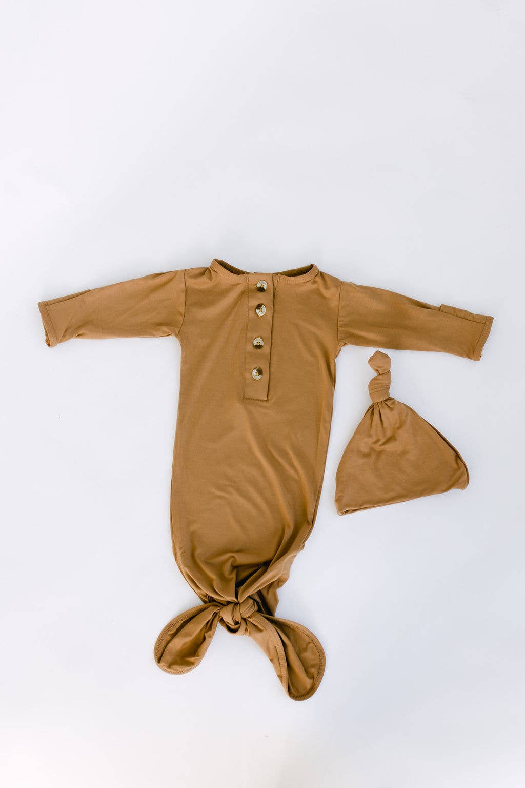 Knotted Baby Gown Set - Camel Brown