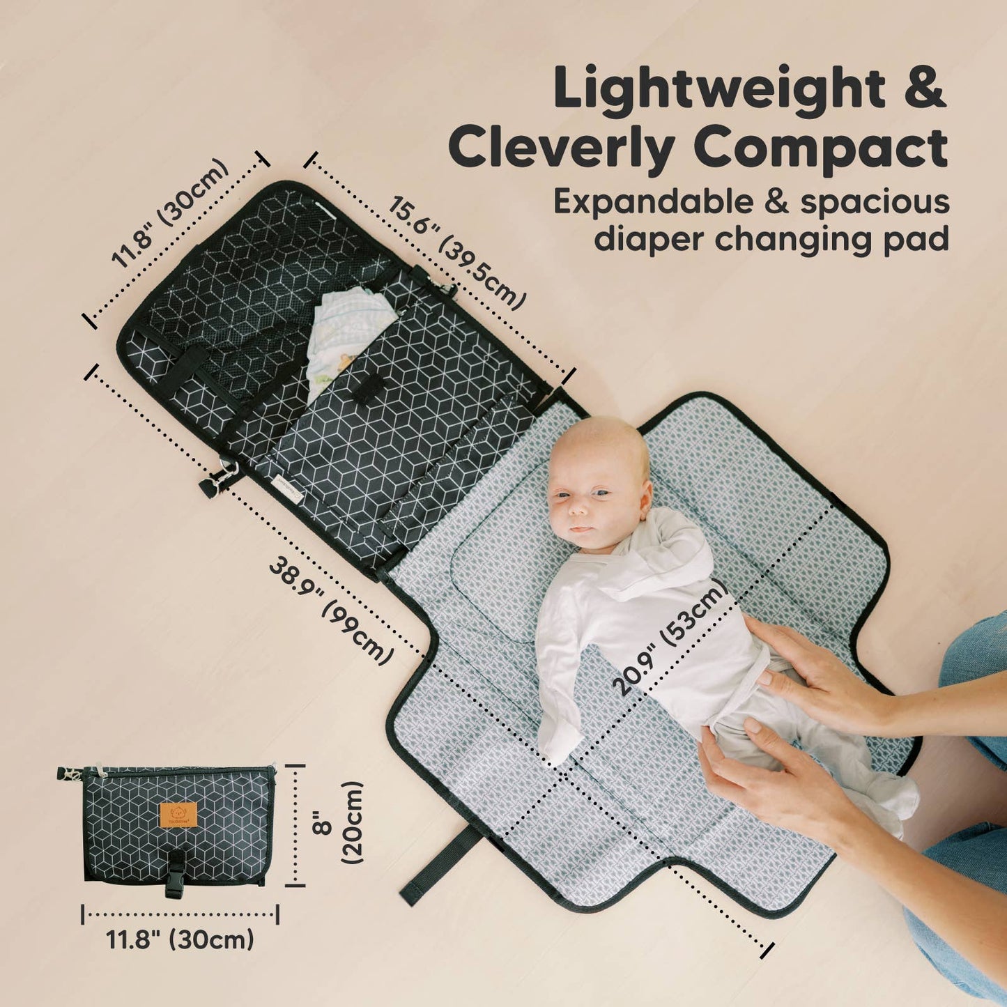 Ezee Portable Diaper Changing Pad, Foldable Changing Mat: Black Geo
