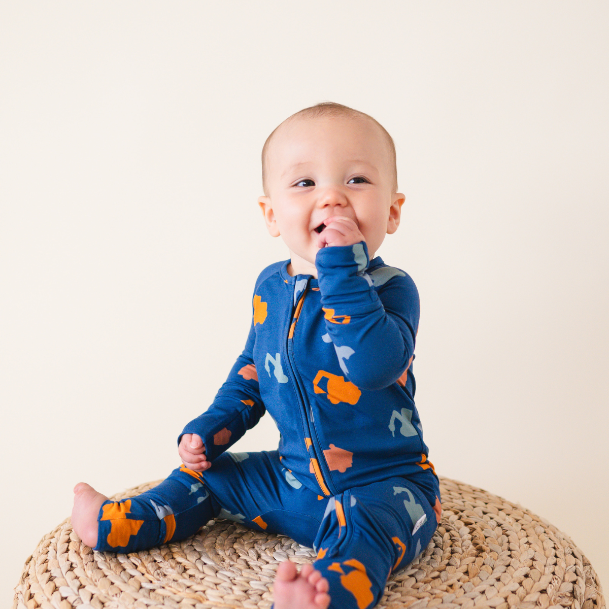 Bamboo 2-Way Convertible Zip Romper - Construction Vehicle