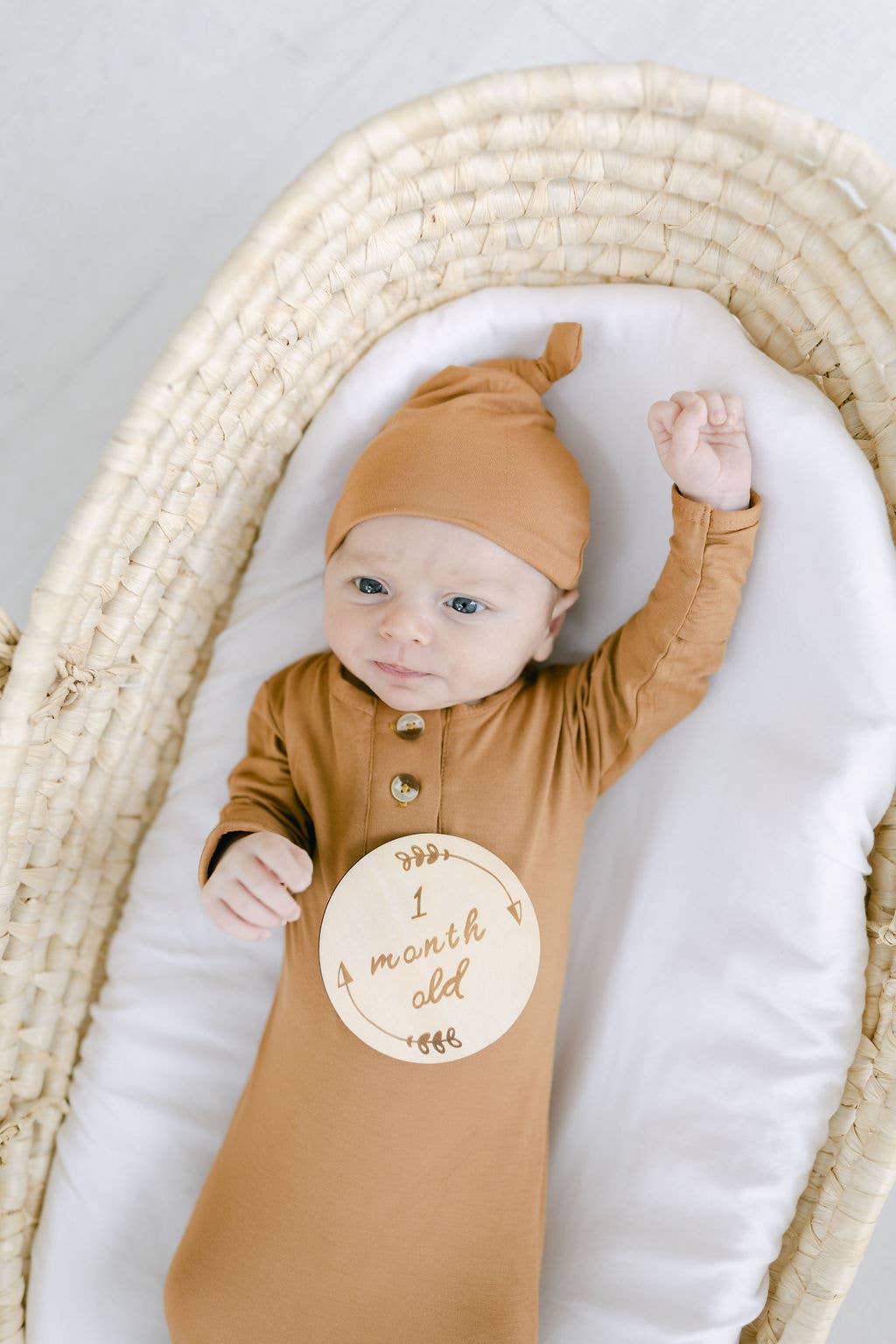 Knotted Baby Gown Set - Camel Brown