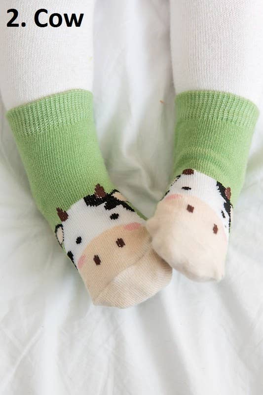 Cow Zoo Baby Animal Socks: Green / S (18M~3T)