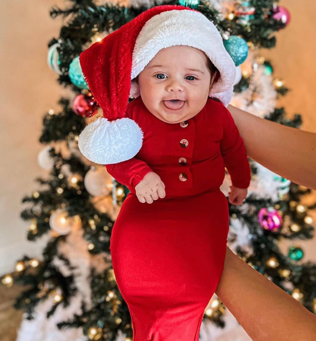 Knotted Baby Gown Set - Holiday Red