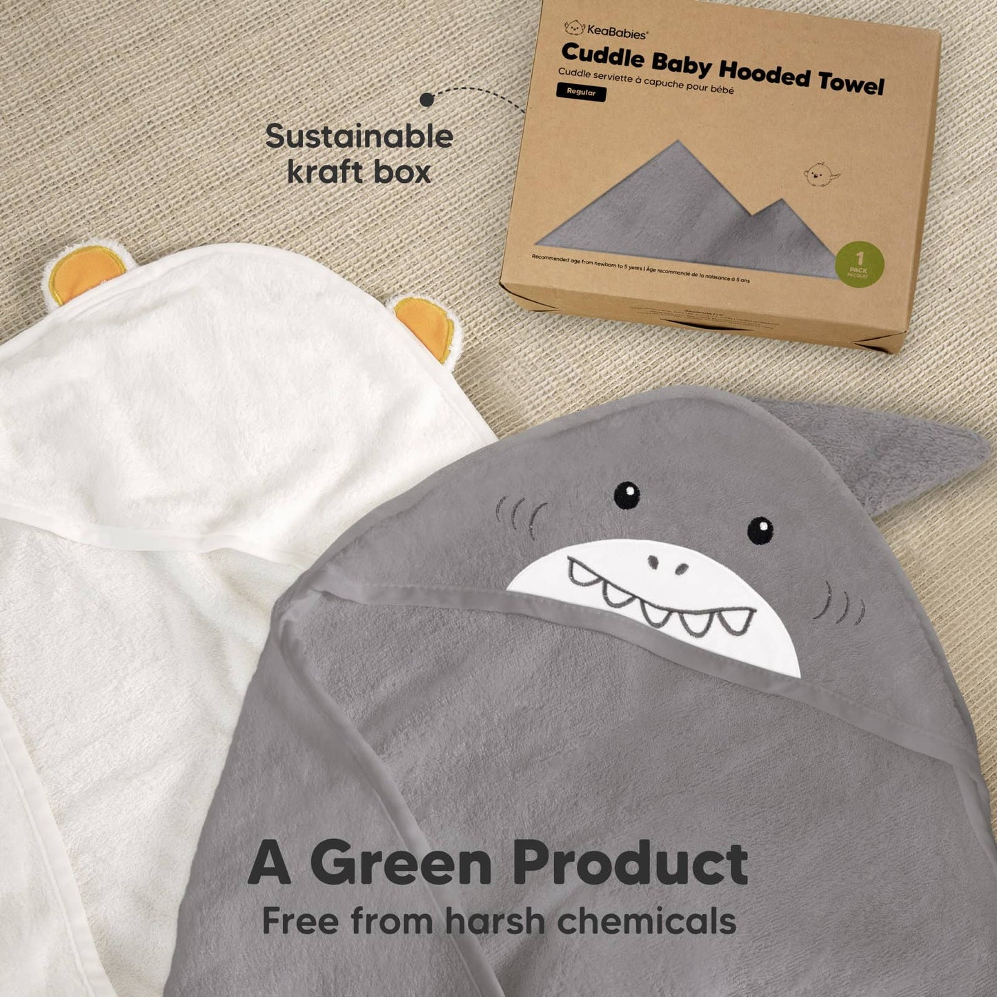 KeaBabies Cuddle Baby Hooded Towel: Shark
