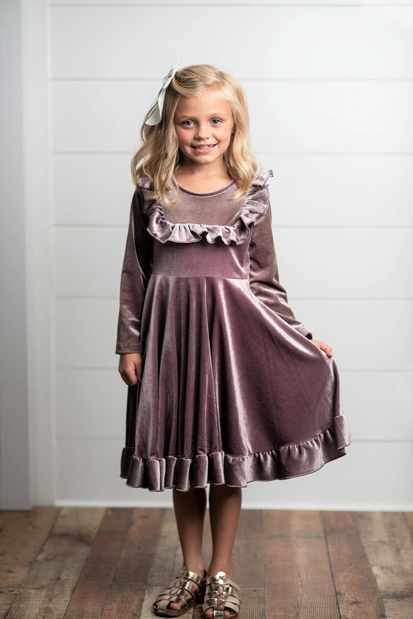 Kids Velvet Ruffle Dress