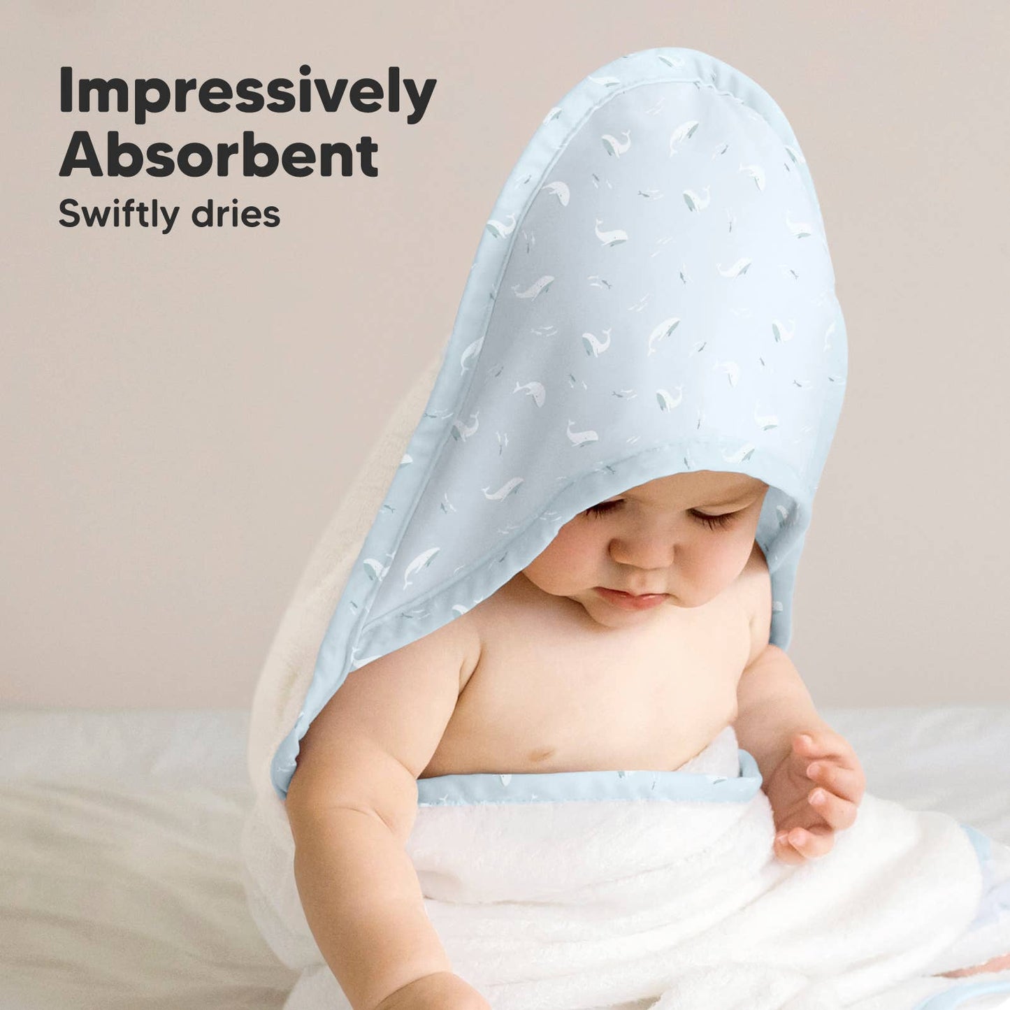 KeaBabies Luxe Baby Hooded Towel: Blue Whale