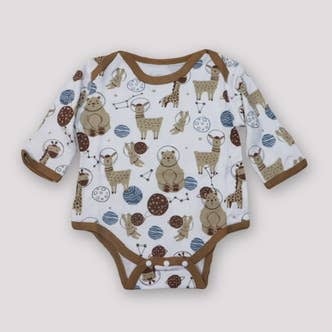 Animal in space-Long Sleeve Snap Romper