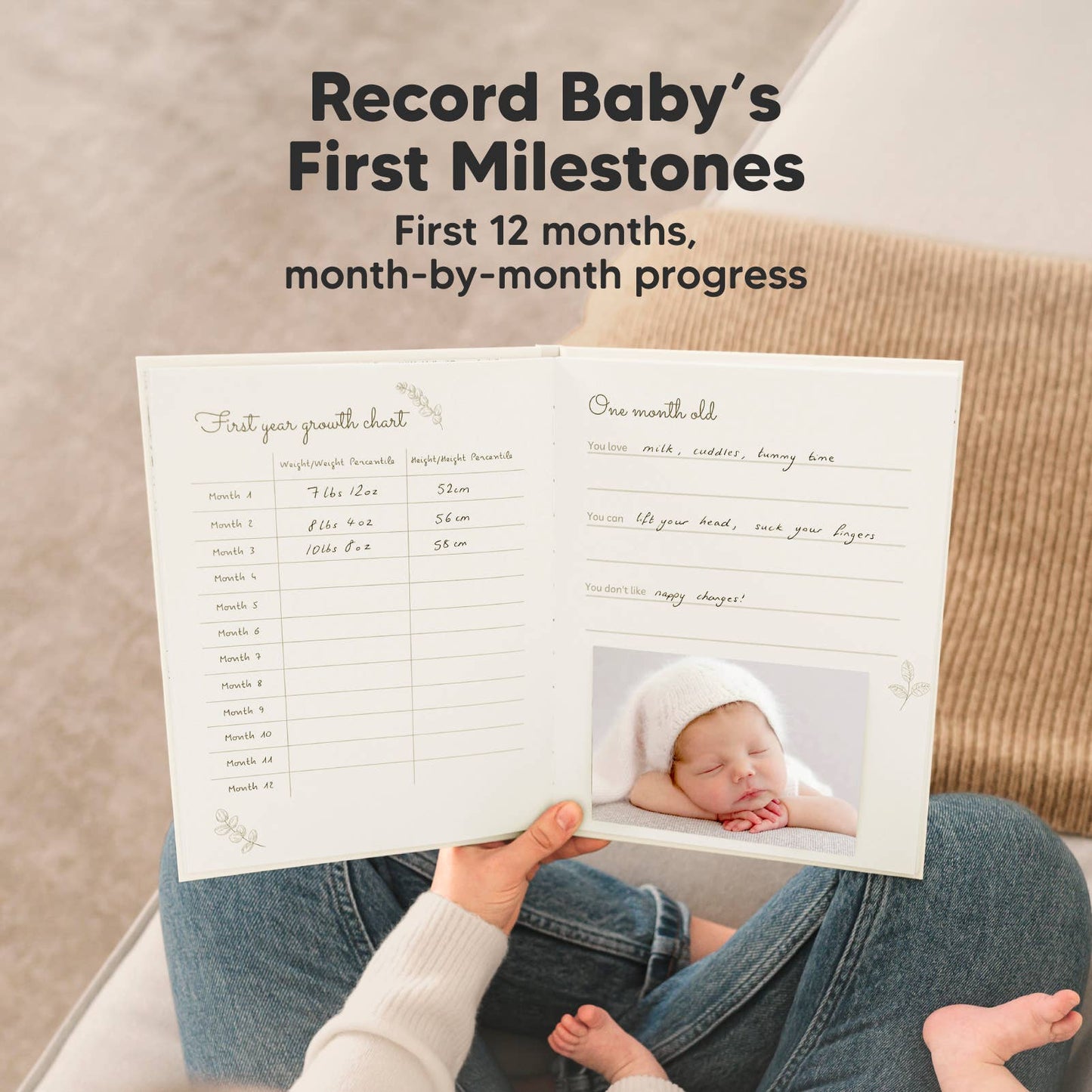 KeaBabies SKETCH Baby First Years Memory Book (Alpine White)