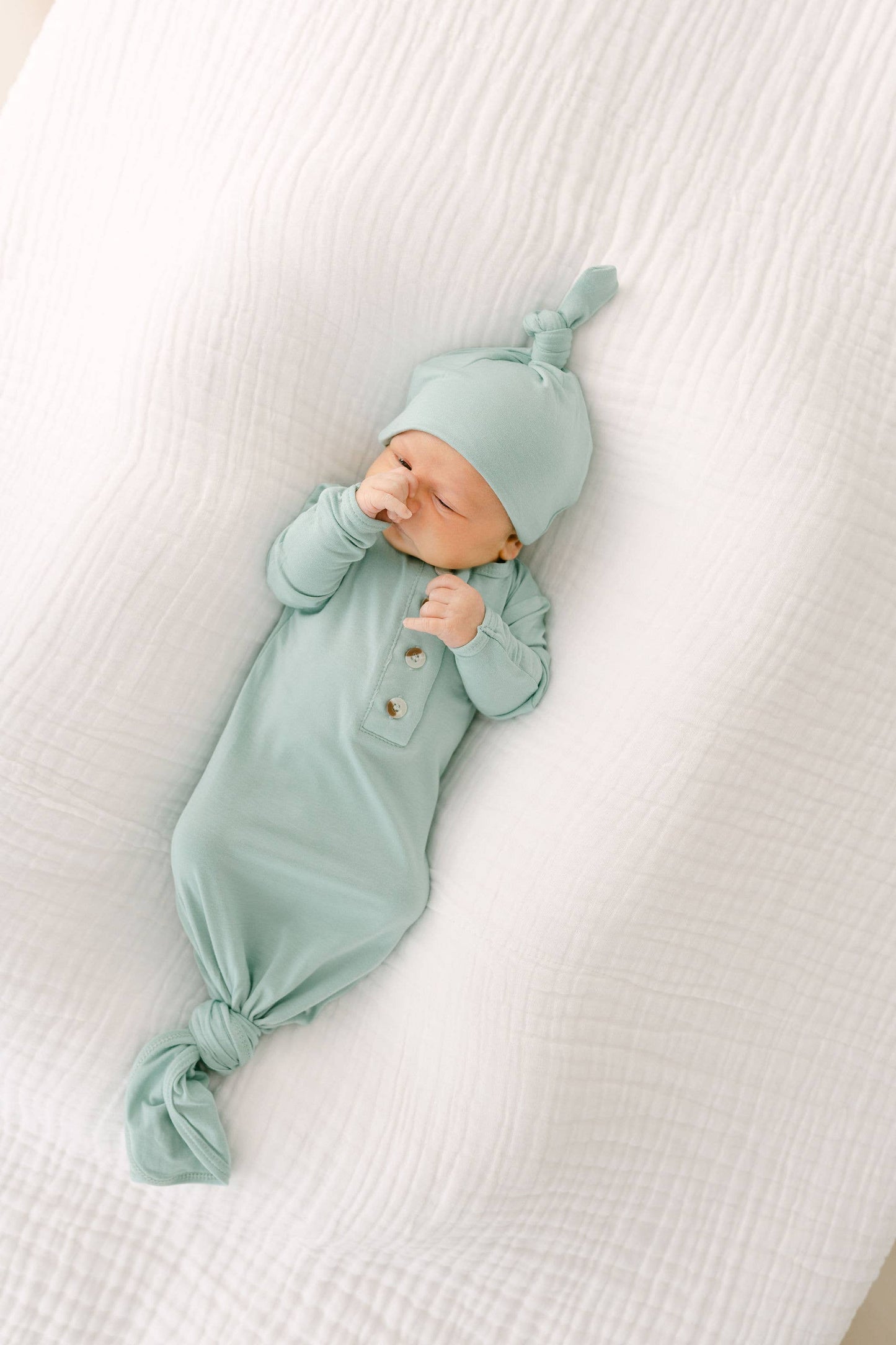 Knotted Baby Gown Set - Baby Blue