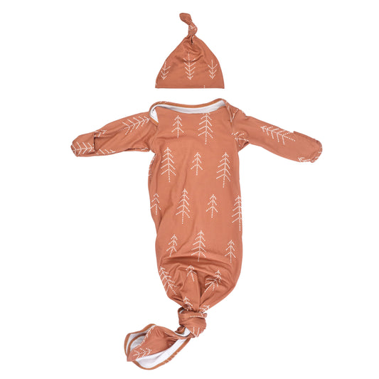 Christmas Knotted Gown in Rust Color Newborn to 3 months.