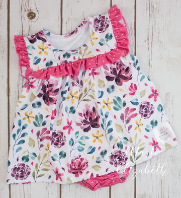 Watercolor Floral Polka Dot Bodysuit Dress