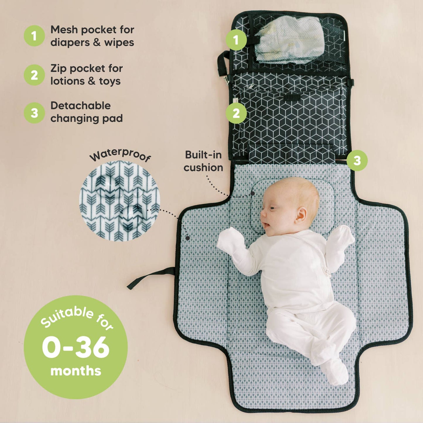 Ezee Portable Diaper Changing Pad, Foldable Changing Mat: Black Geo