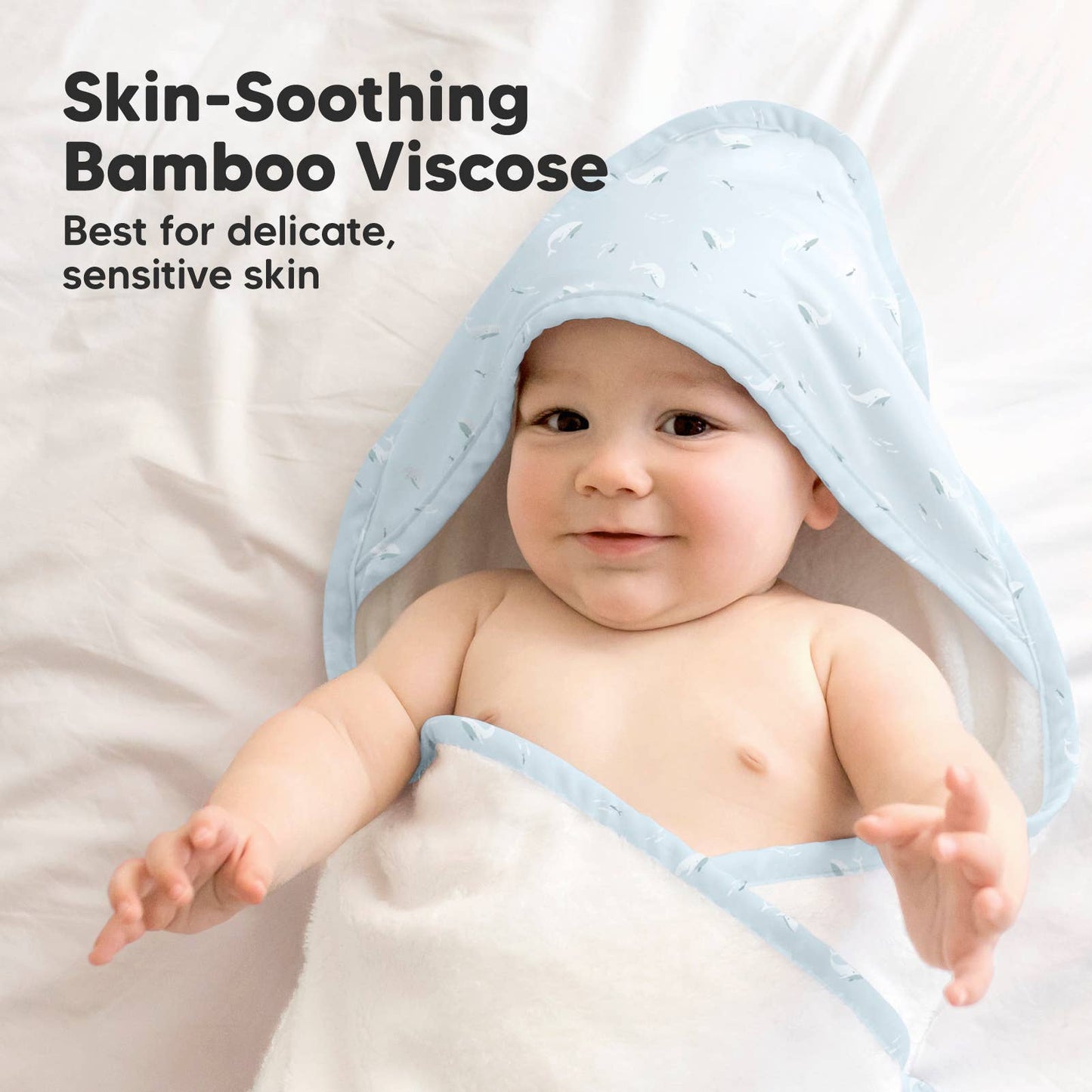 KeaBabies Luxe Baby Hooded Towel: Blue Whale