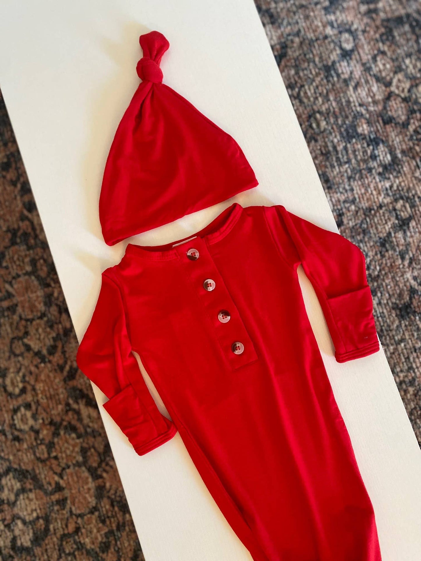 Knotted Baby Gown Set - Holiday Red