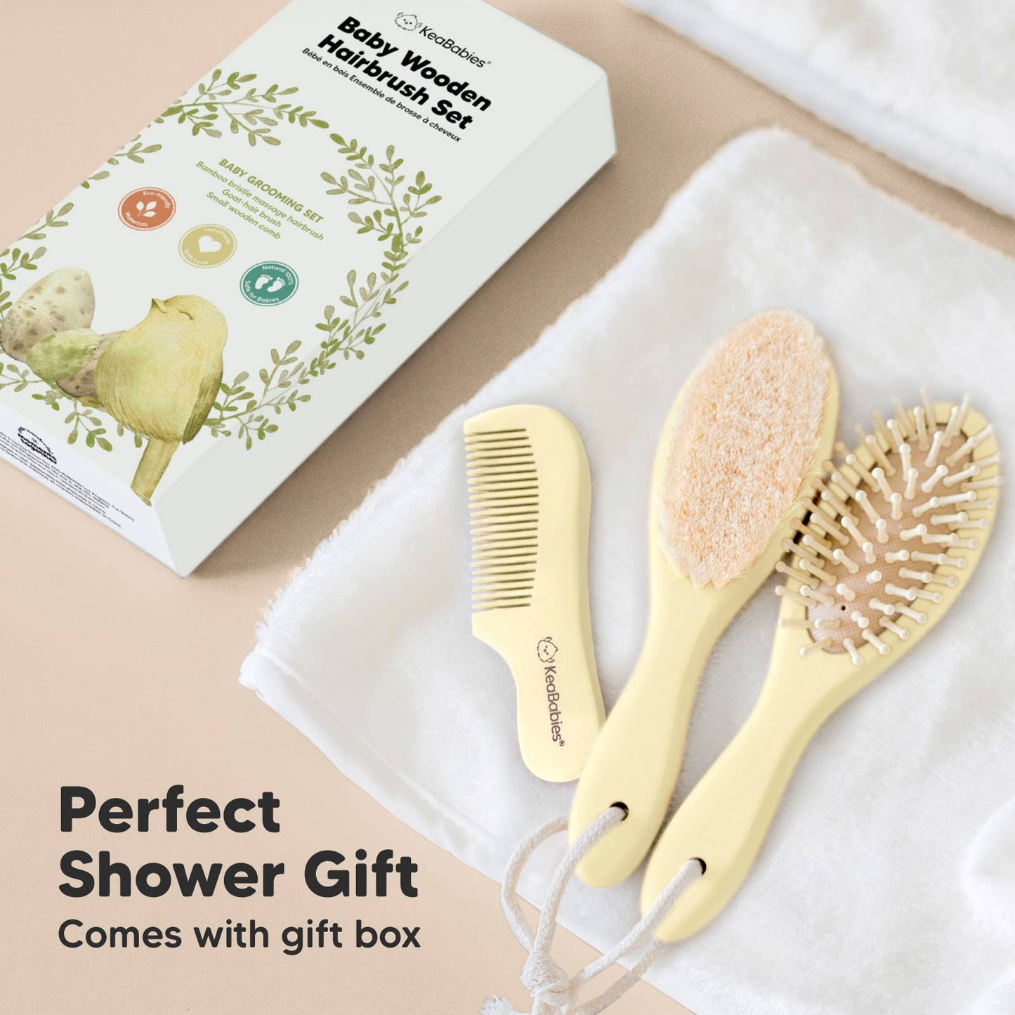 KeaBabies Baby Hair Brush and Comb Set: Lemon