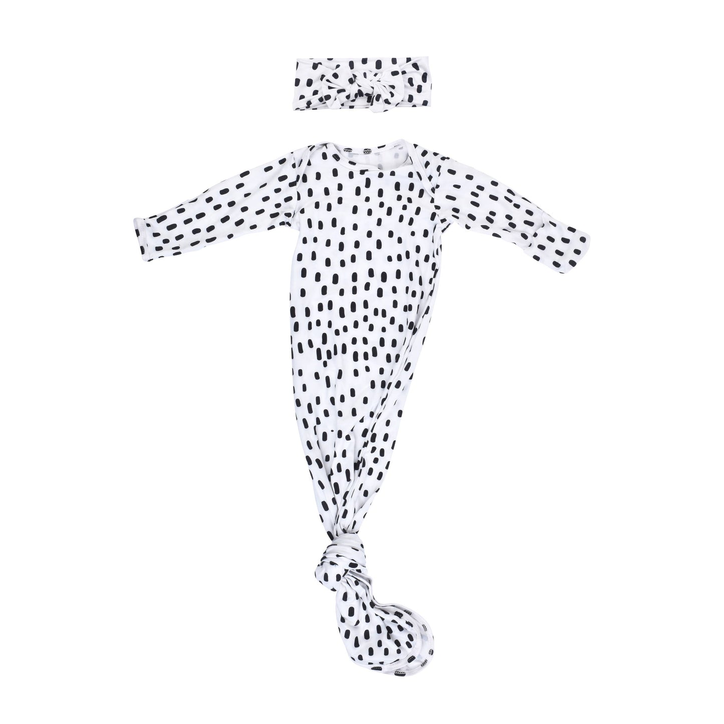 Black & White Poka Dot Knotted Gown: Gown & Hat