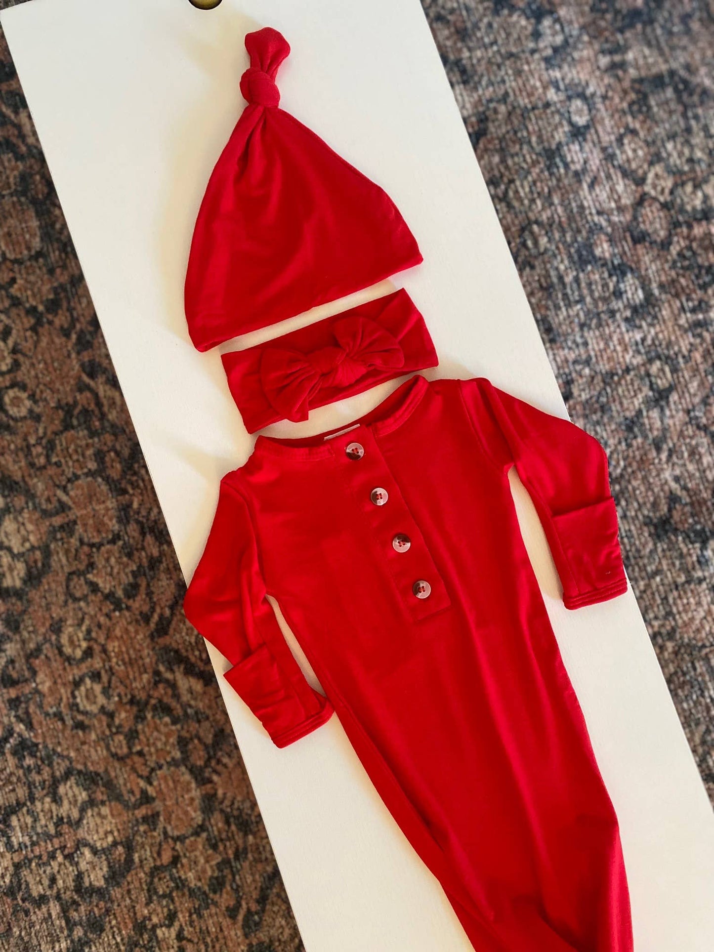 Knotted Baby Gown Set - Holiday Red