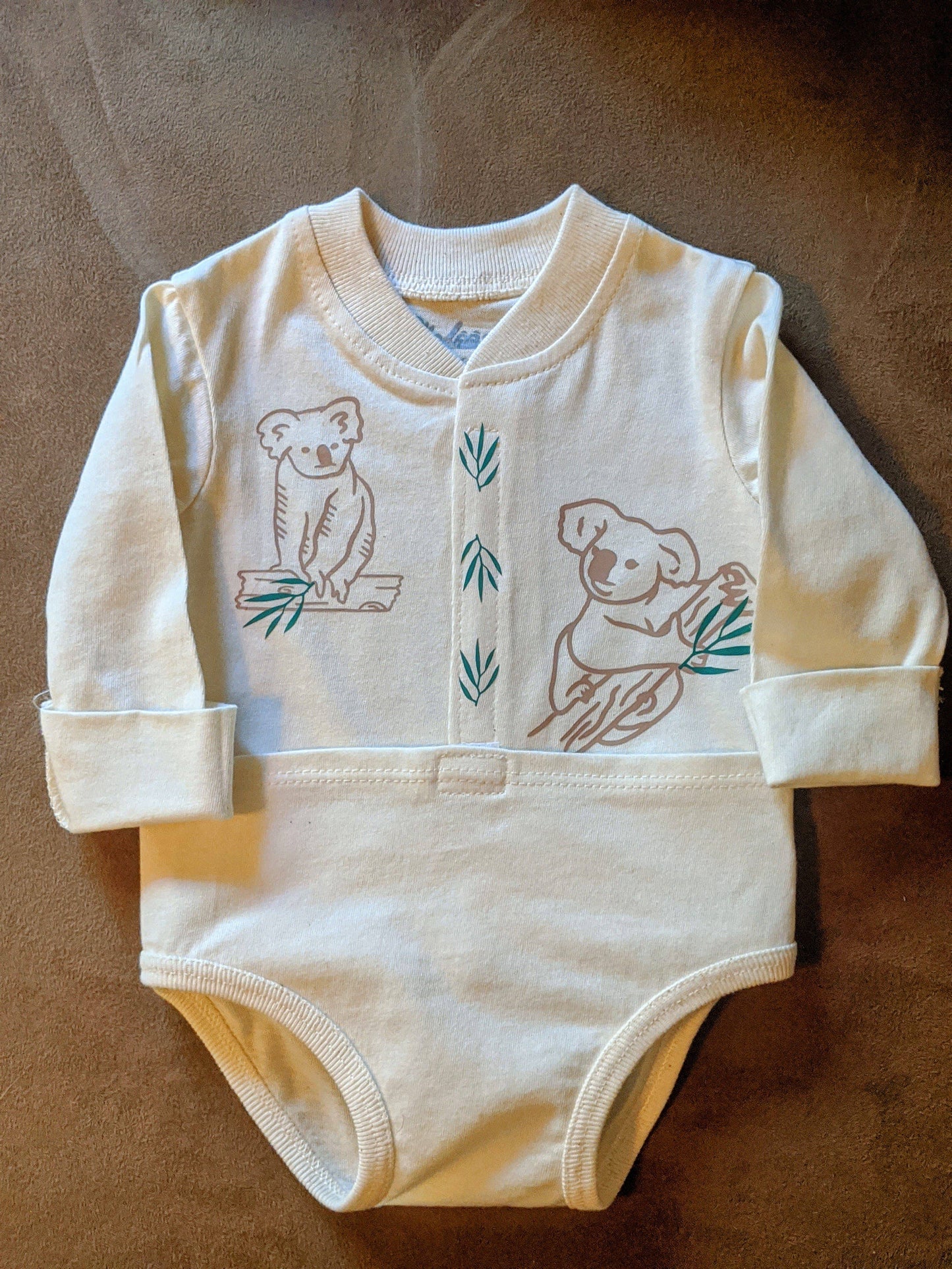 Koala-ty Time Baby Bodysuit: 3-5lbs. Long Sleeve / Cream