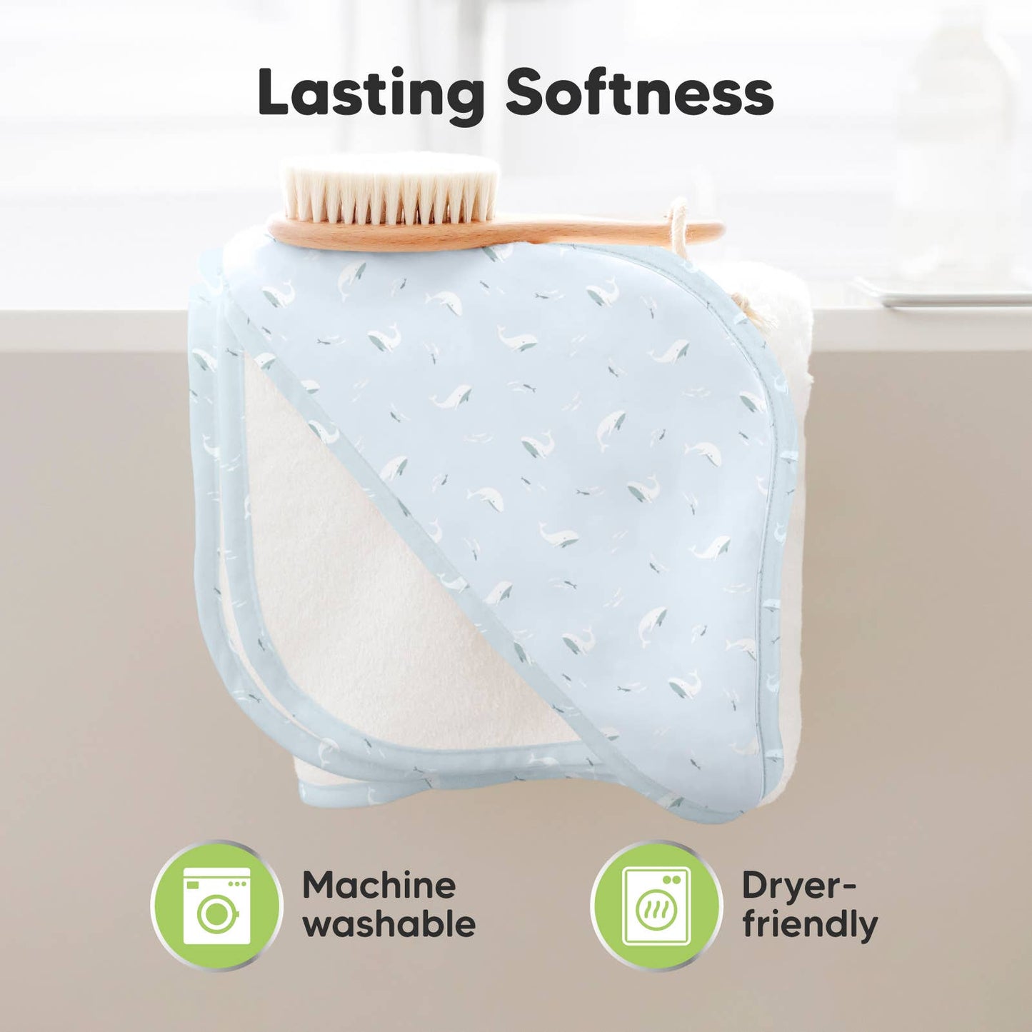 KeaBabies Luxe Baby Hooded Towel: Blue Whale