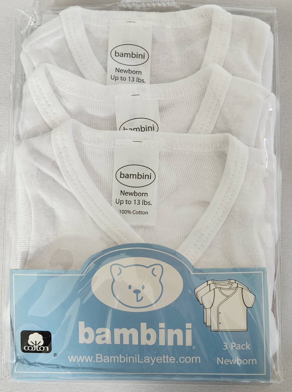 Bambini White Side Snap Short Sleeve Shirt - 3 Pack: Newborn