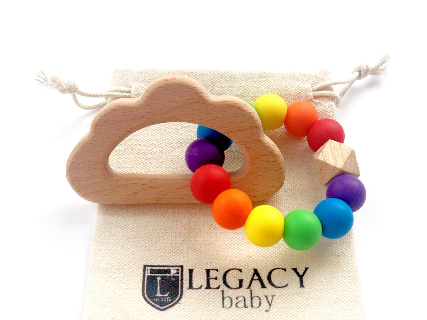 Rainbow Silicone & Wood Teether Toy