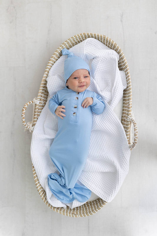 Knotted Baby Gown Set - Baby Blue