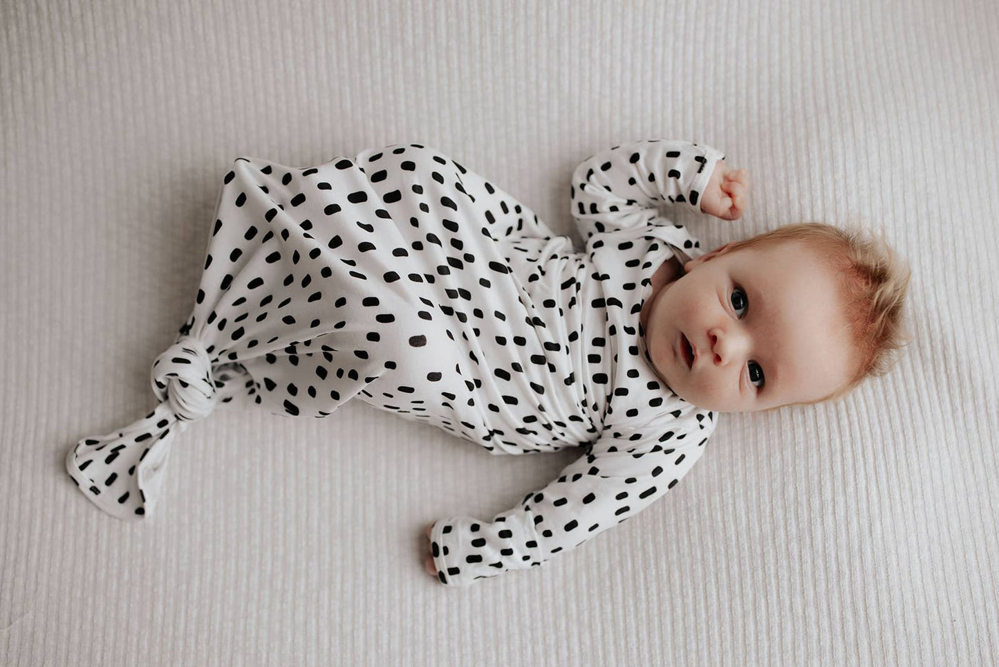 Black & White Poka Dot Knotted Gown: Gown & Hat