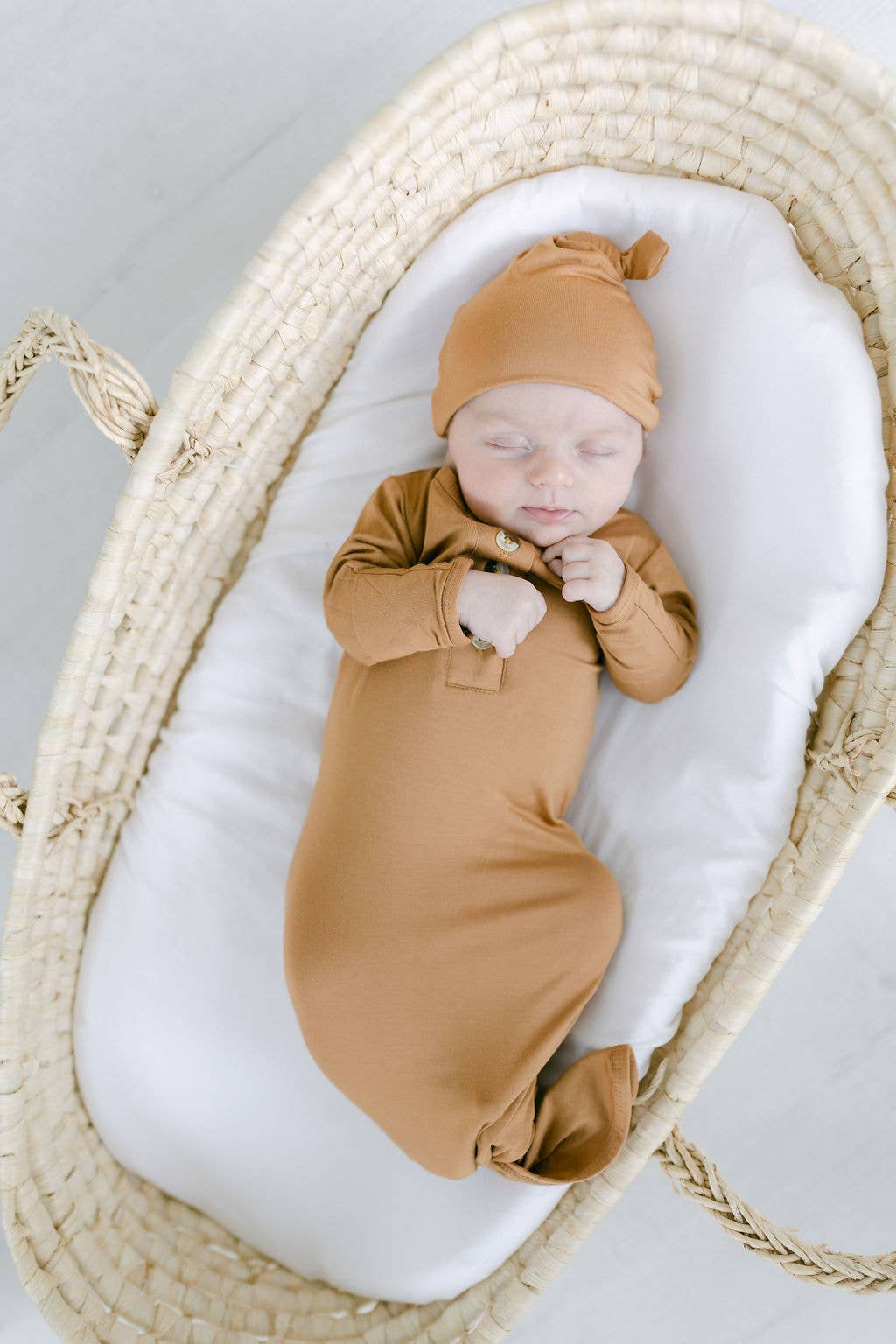 Knotted Baby Gown Set - Camel Brown