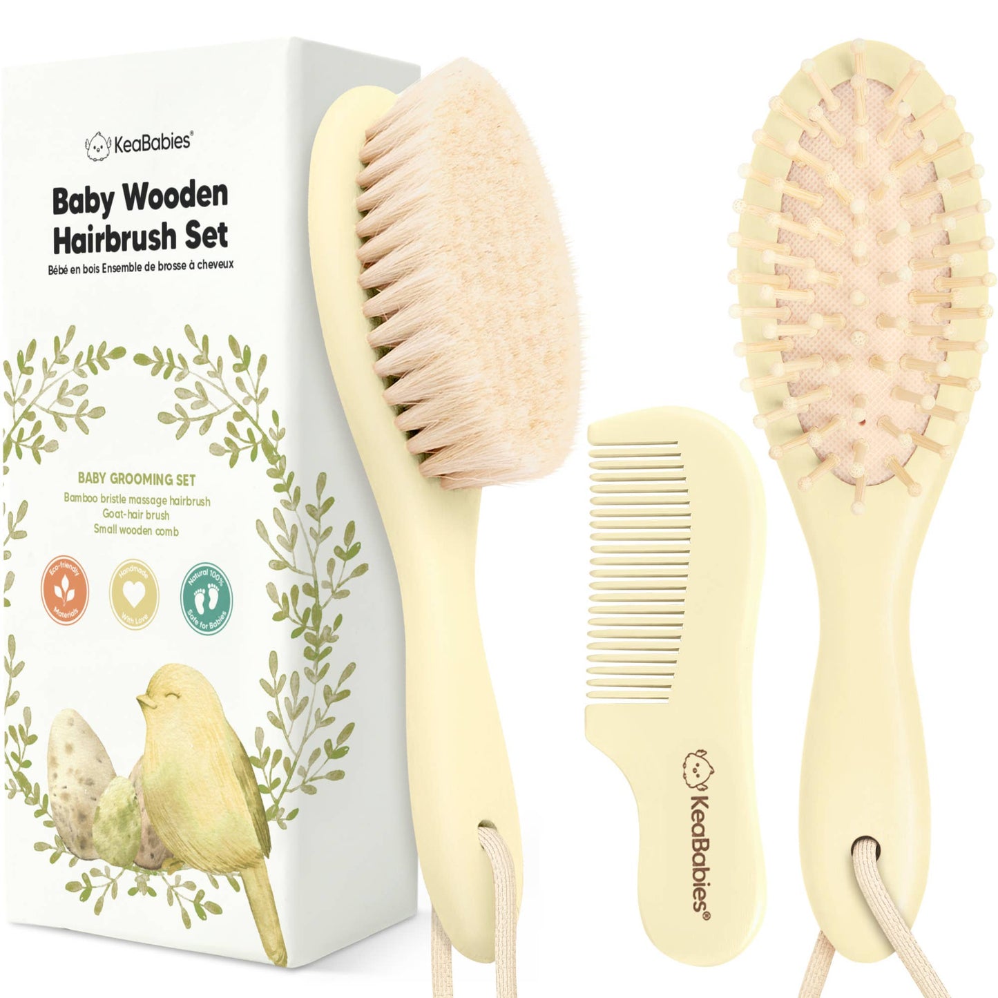 KeaBabies Baby Hair Brush and Comb Set: Lemon