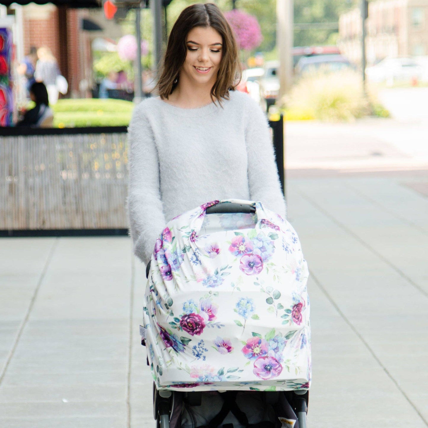 Blue Floral Infant Car Seat / Nursing Cover