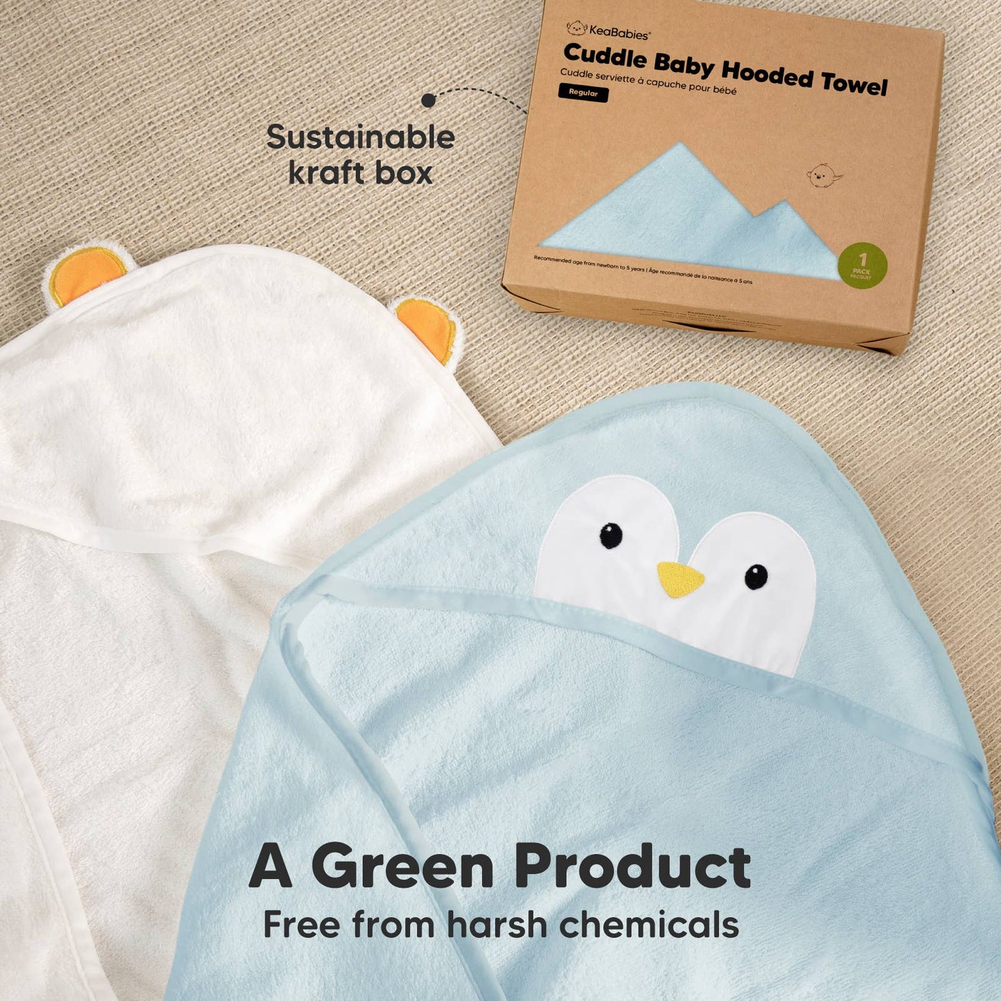 KeaBabies Cuddle Baby Hooded Towel: Penguin
