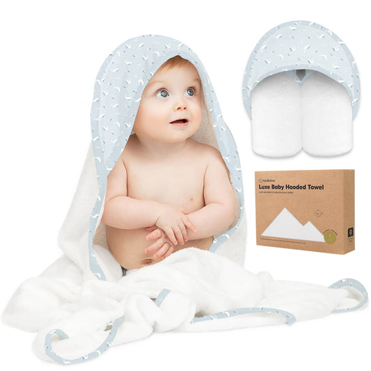 KeaBabies Luxe Baby Hooded Towel: Blue Whale