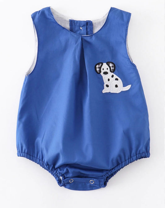 Blue Dog Embroidery Boys Romper
