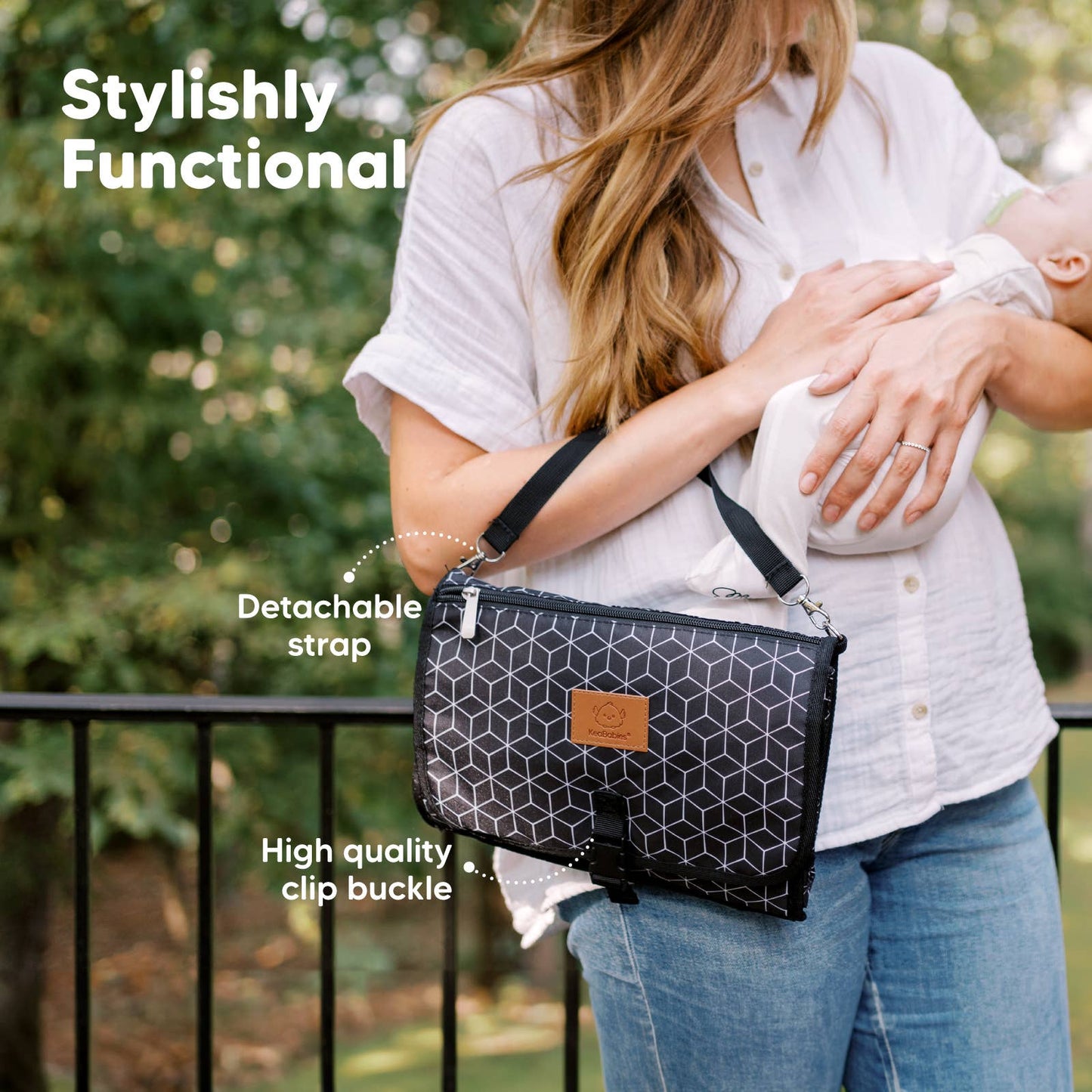 Ezee Portable Diaper Changing Pad, Foldable Changing Mat: Black Geo