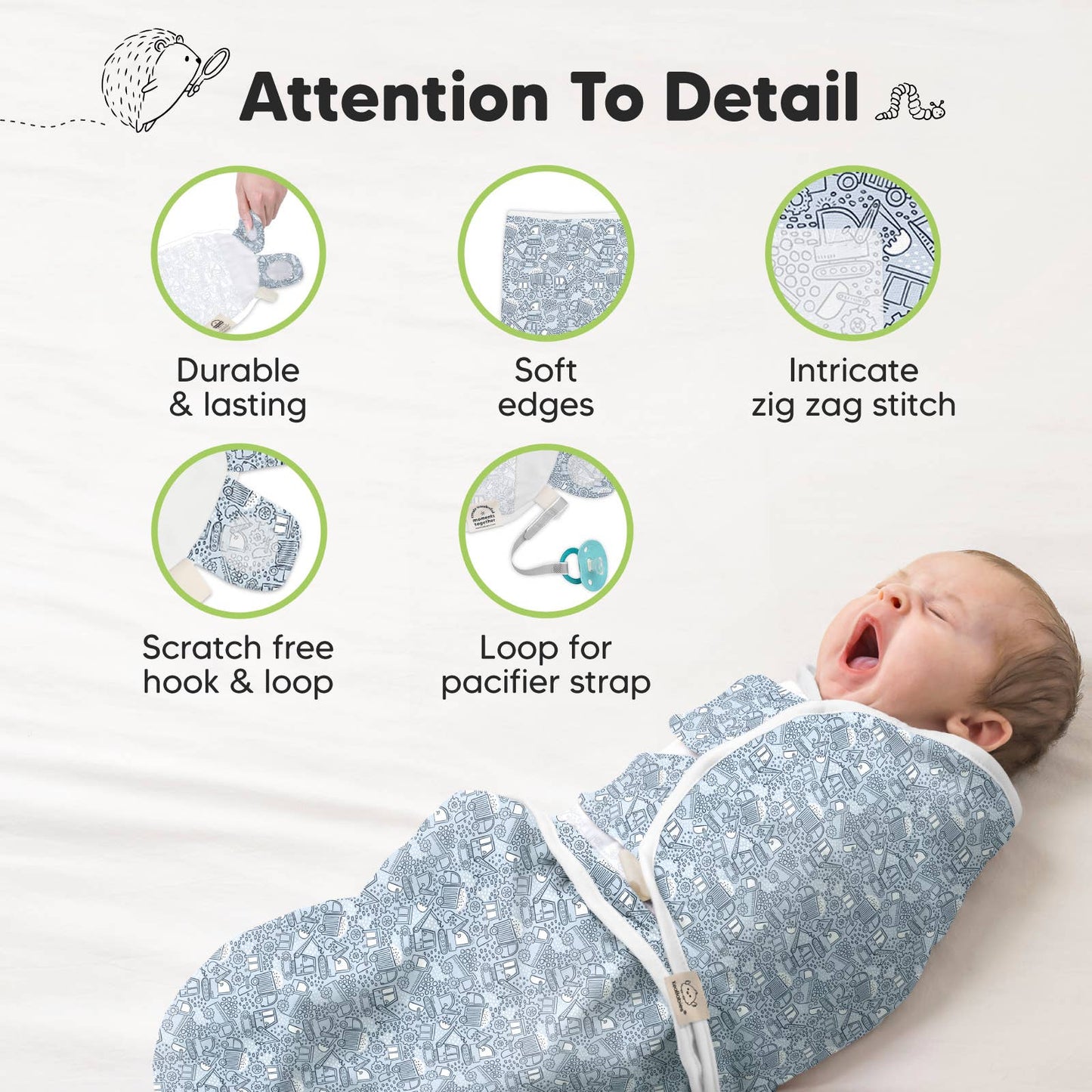 Excavation- 3pk Soothe Baby Swaddles 0-3 Months