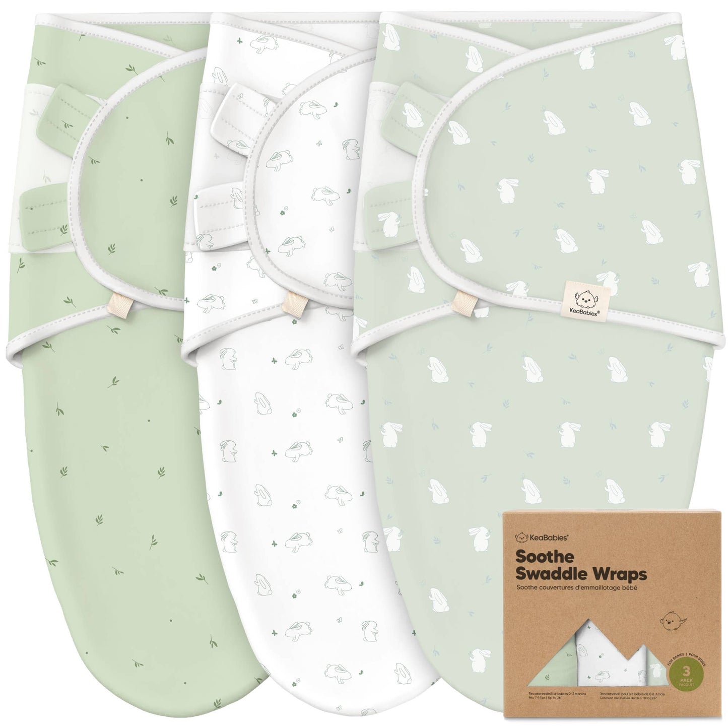 Bunnies- 3pk Soothe Baby Swaddles 3-6 Months