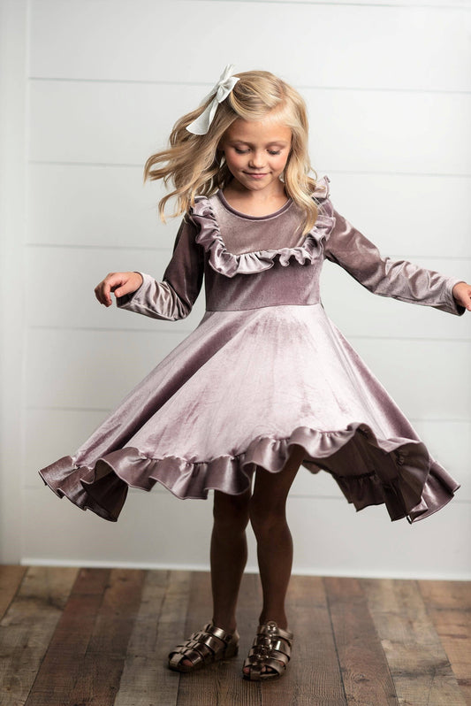 Kids Velvet Ruffle Dress