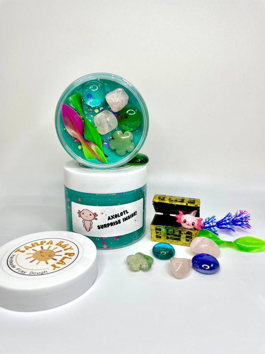 Axolotyl SURPRISE! Play Dough Jar w/ Gemstones & Eco Glitter