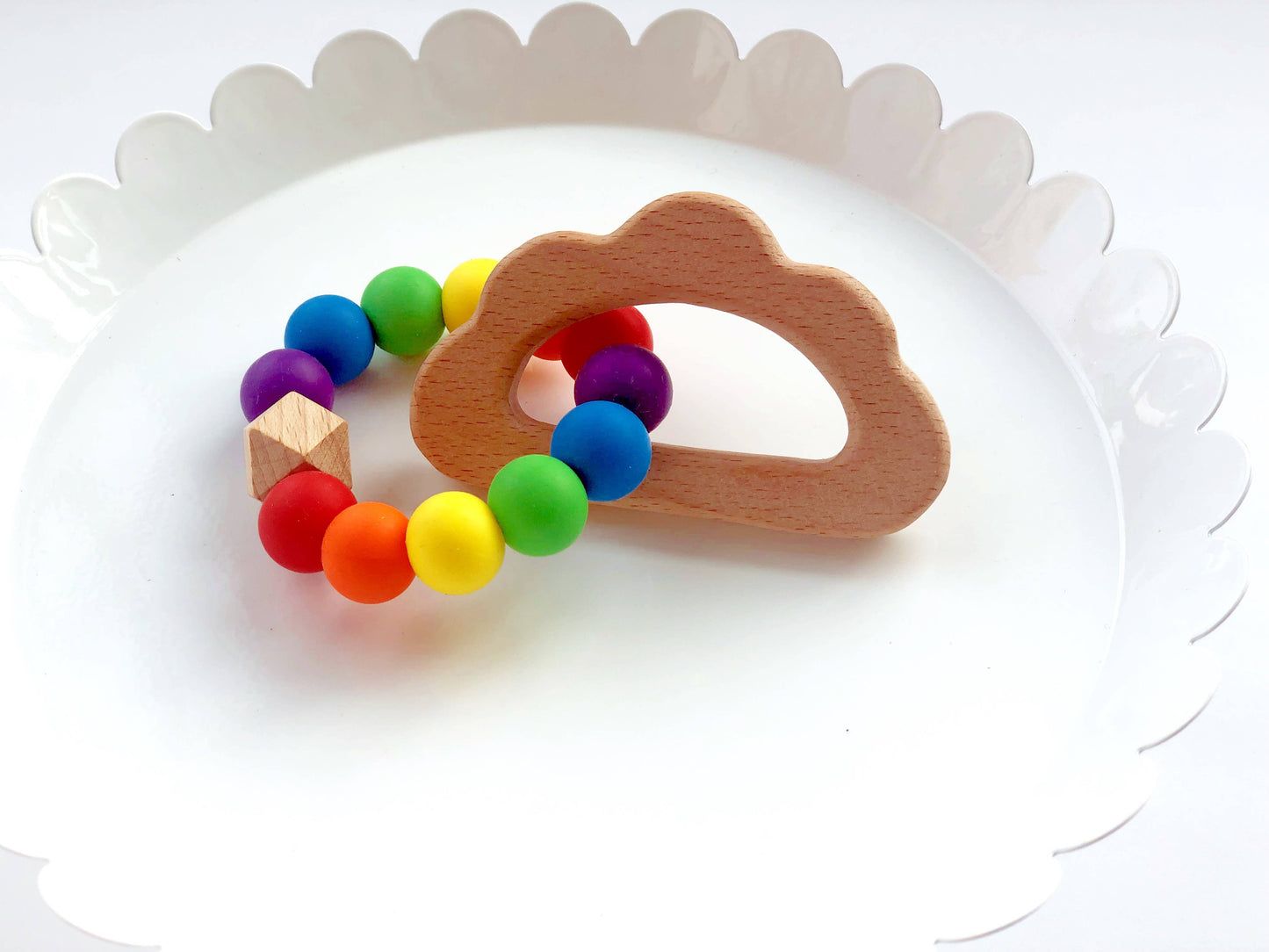 Rainbow Silicone & Wood Teether Toy