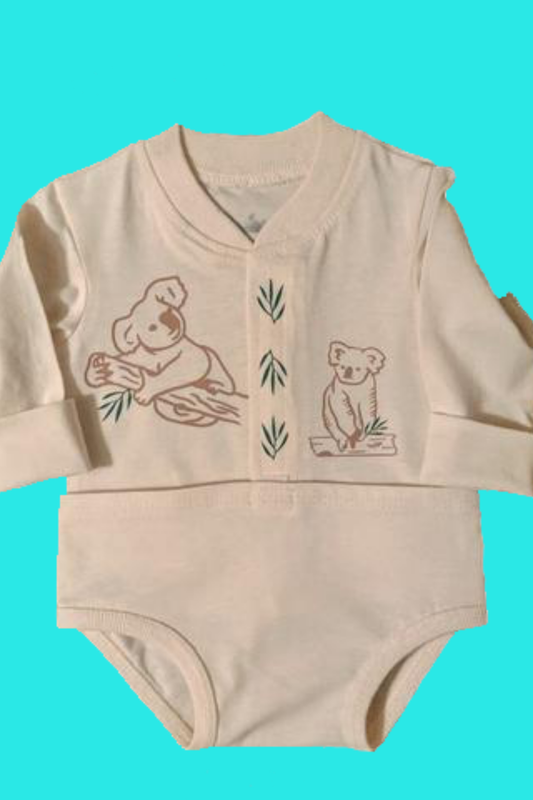 Koala-ty Time Baby Bodysuit: 3-5lbs. Long Sleeve / Cream