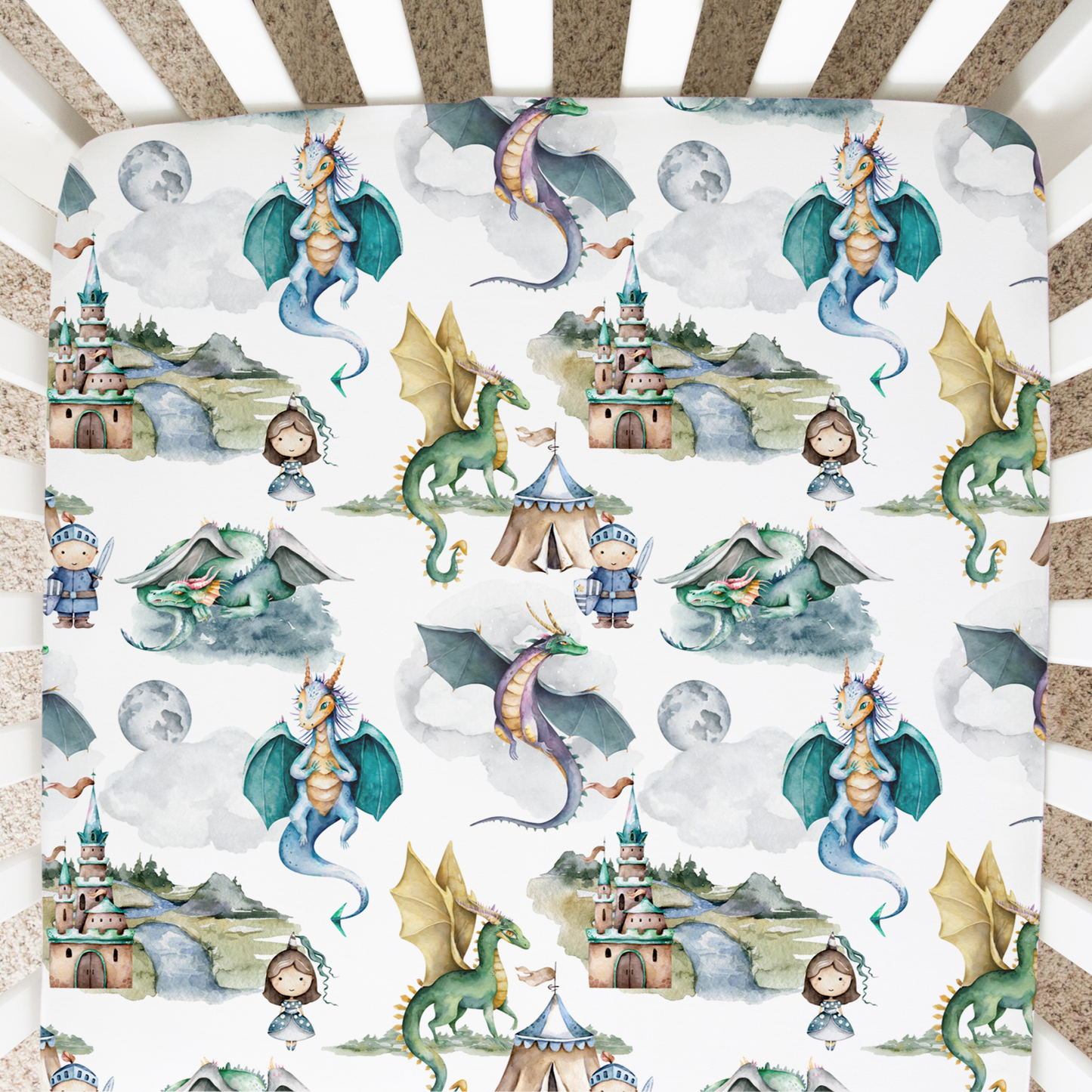 Fitted Crib Sheet - Dragons & Knights
