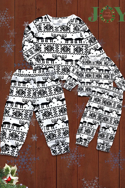 White Deer & Snowflake Pajamas Set