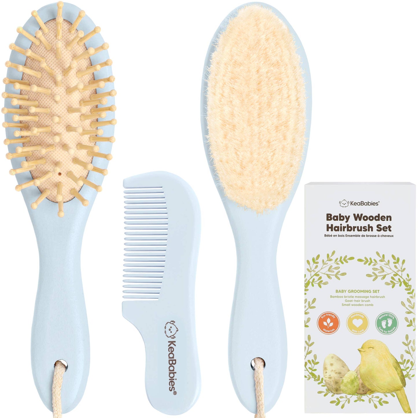 KeaBabies Baby Hair Brush and Comb Set (Frost)