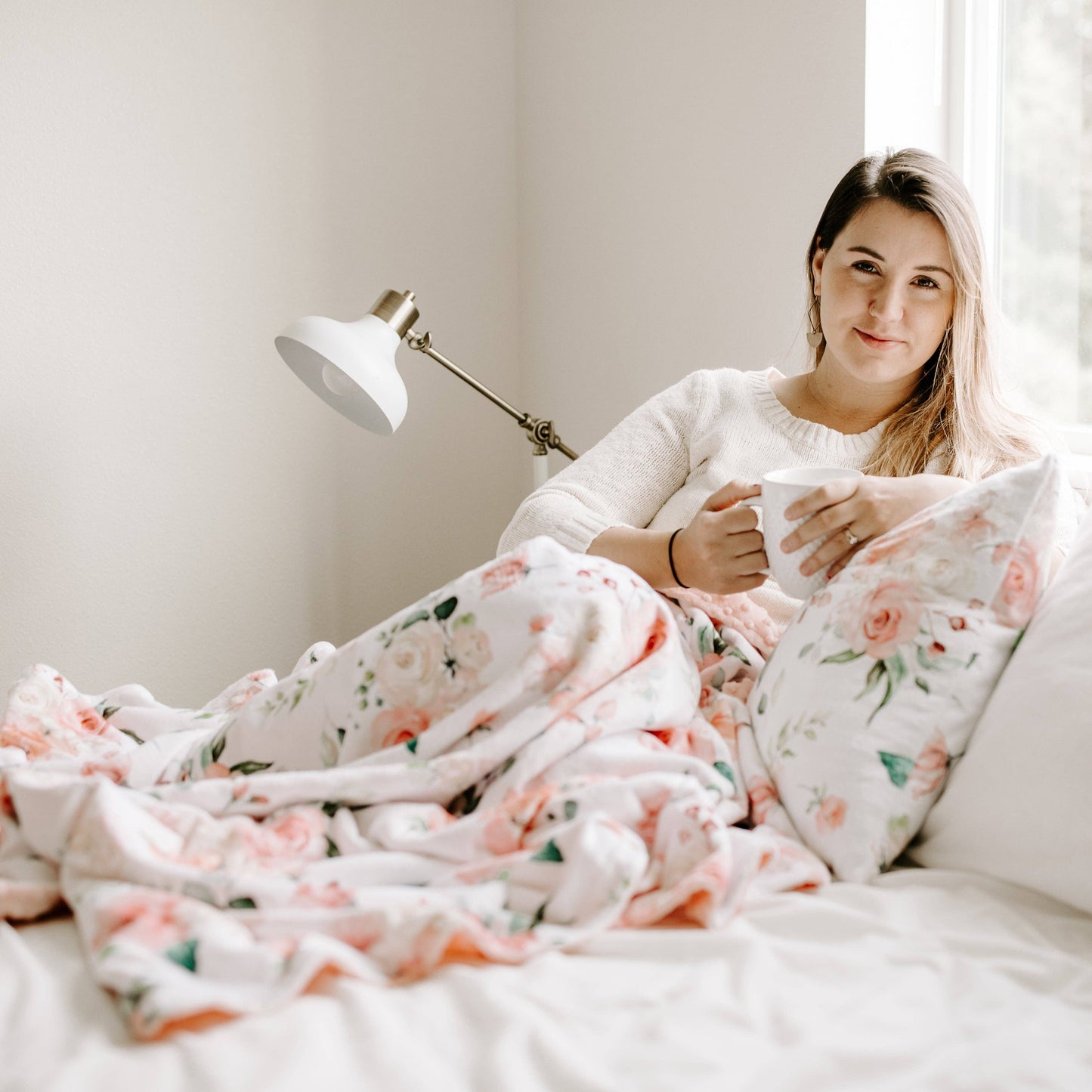 Minky Blanket (Adult)- Peach Floral