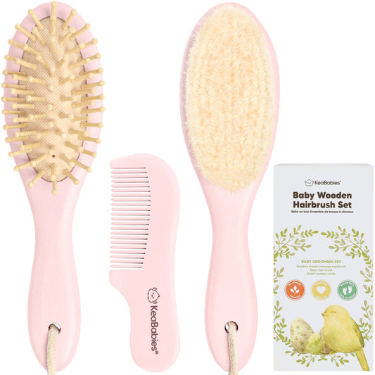 KeaBabies Baby Hair Brush and Comb Set (Blush)